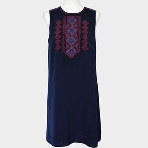 J.CREW Navy Shift Dress With Cross Stitch Size M